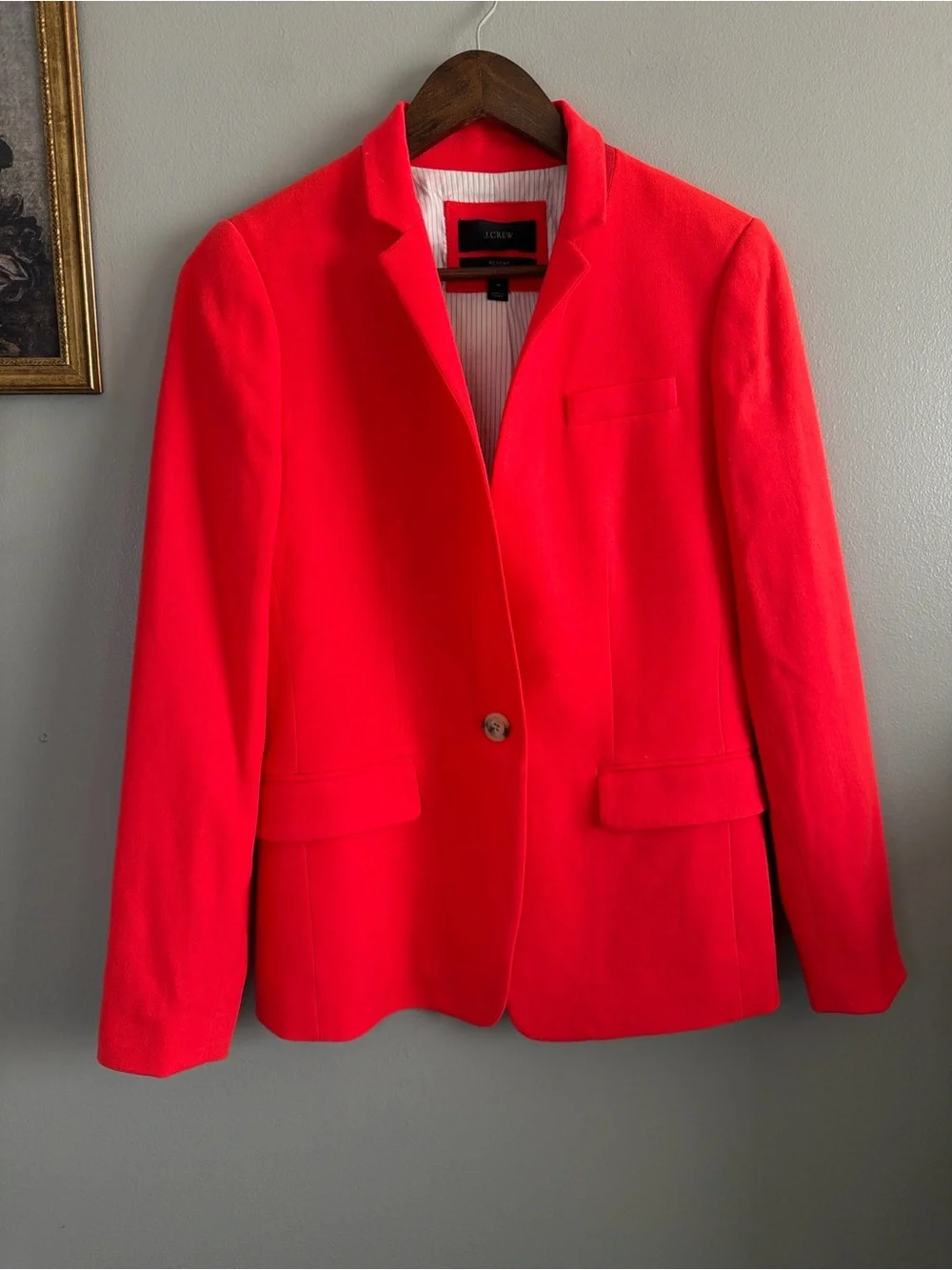 J.Crew Recent Coral Orange Wool Blend One Button Blazer Jacket Size 4 Preppy